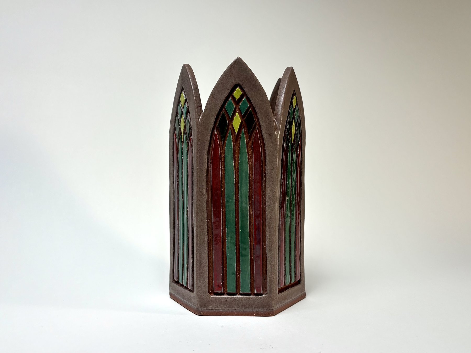 Three-point arch vase, jewel tones